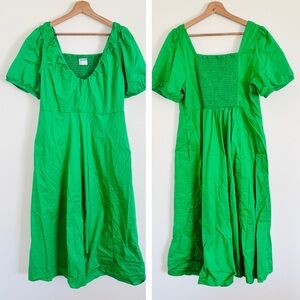 Old Navy Puff-Sleeve Midi Swing Dress in Beach Cruiser Green